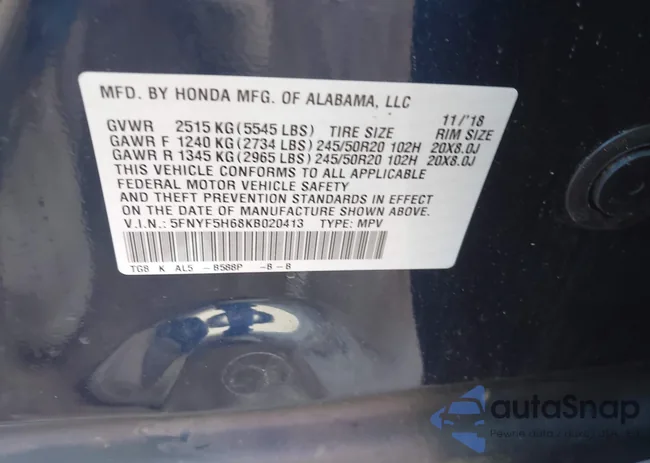 5FNYF5H68KB020413: 43347872