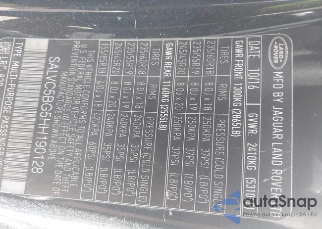 SALVC5BG5HH190128: 43347886