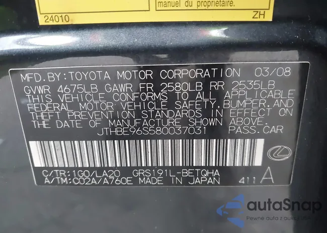 JTHBE96S580037031: 43348024