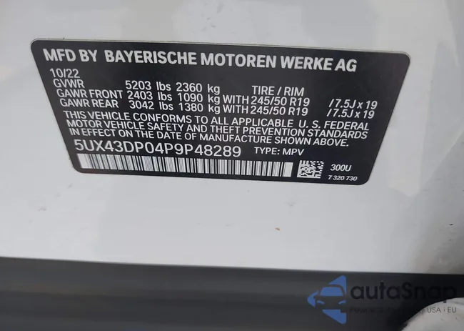 5UX43DP04P9P48289: 43348045