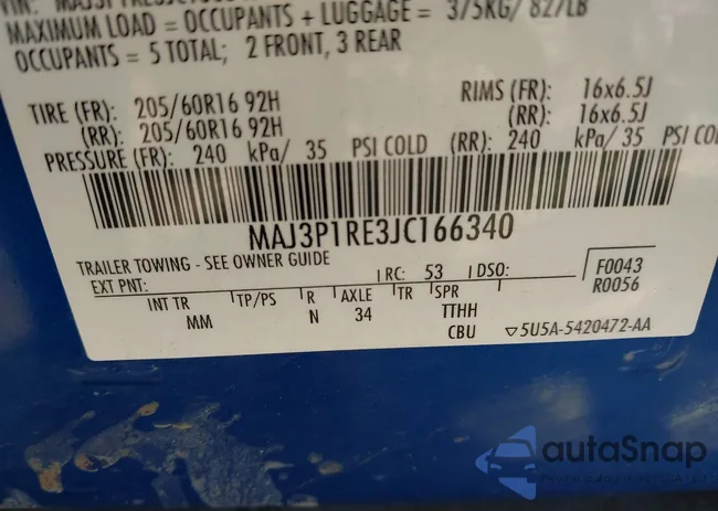 MAJ3P1RE3JC166340: 43348077