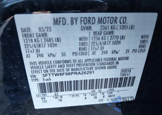 3FTTW8F98PRA26291: 43348095