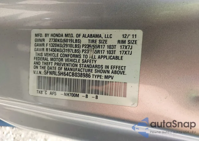 5FNRL5H64CB038986: 43348124