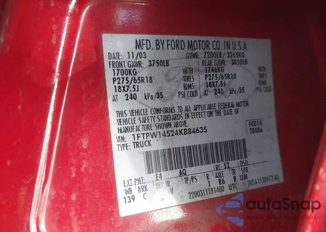 1FTPW14524KB84635: 43348230