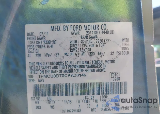 1FMCU0D70CKA38146: 43347387