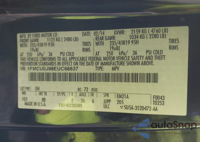 1FMCU0J98EUC68837: 43347543