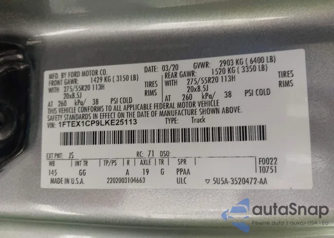 1FTEX1CP9LKE25113: 43347568