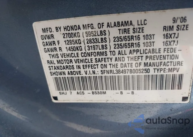 5FNRL38497B005250: 43348978