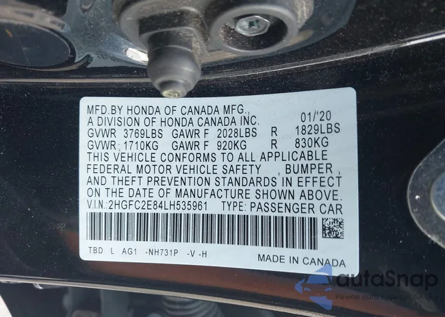 2HGFC2E84LH535961: 43348360