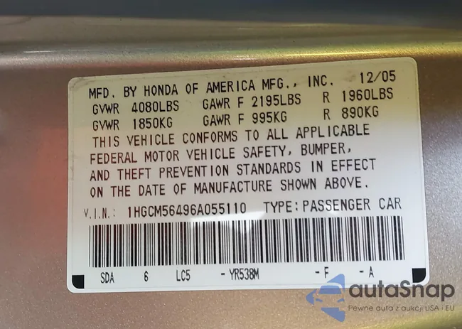 1HGCM56496A055110: 43348396