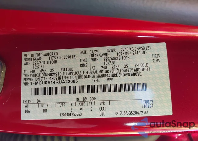 1FMCU0E14RUA22085: 43348507