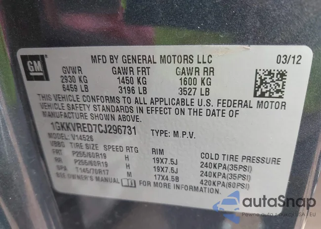 1GKKVRED7CJ296731: 43348643