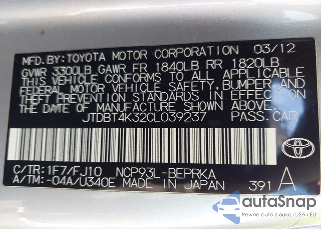 JTDBT4K32CL039237: 43348667