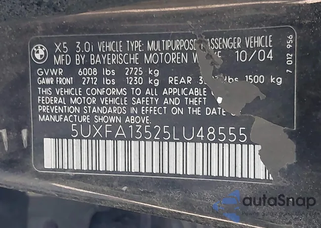 5UXFA13525LU48555: 43349680