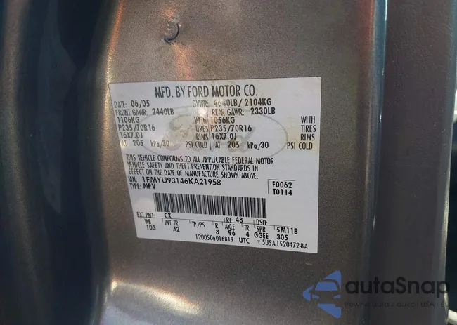 1FMYU93146KA21958: 43349780