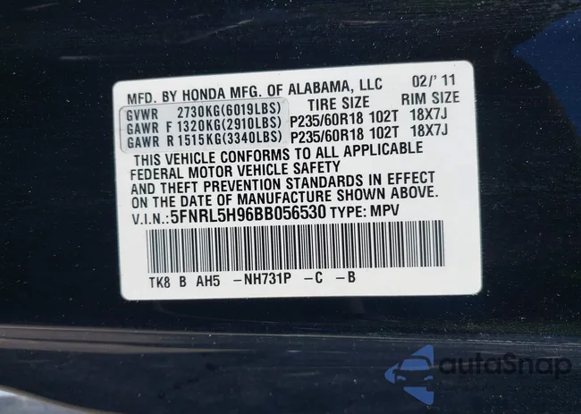 5FNRL5H96BB056530: 43349855