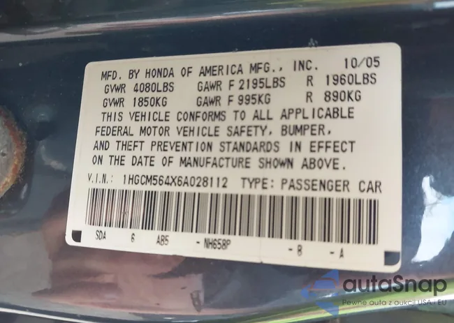 1HGCM564X6A028112: 43349905