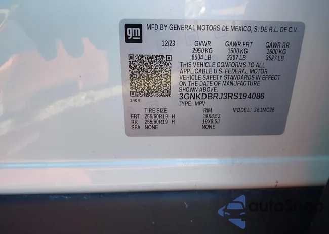 3GNKDBRJ3RS194086: 43349930