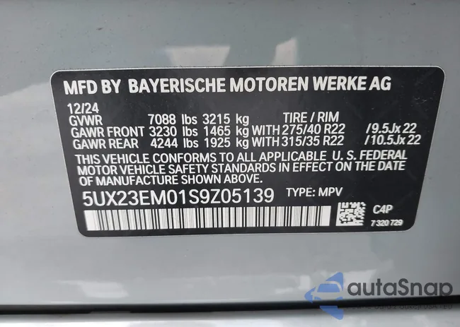5UX23EM01S9Z05139: 43349935