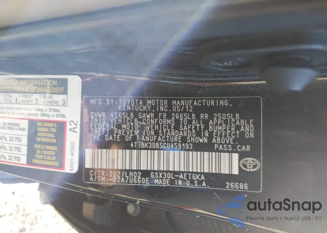 4T1BK3DB5CU459193: 43349995