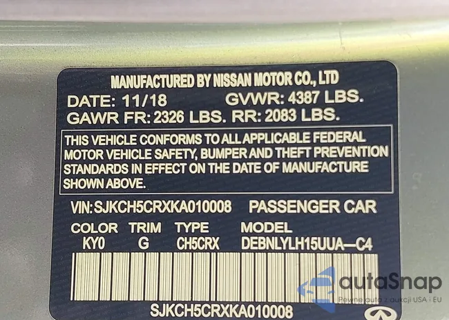 SJKCH5CRXKA010008: 43350102