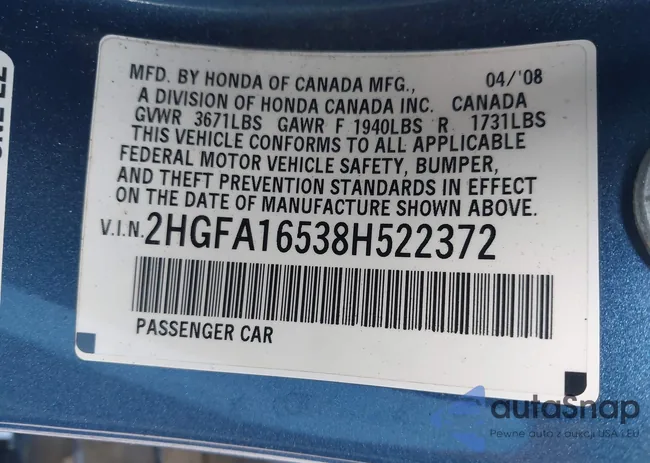 2HGFA16538H522372: 43350132