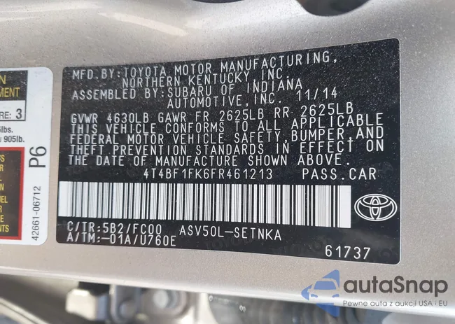 4T4BF1FK6FR461213: 43350276