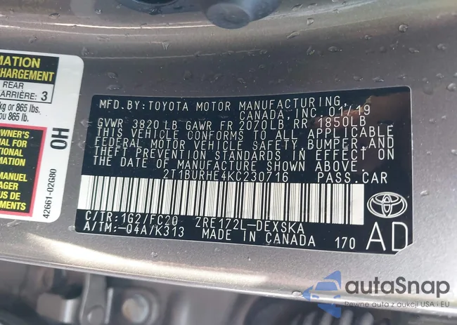 2T1BURHE4KC230716: 43350725