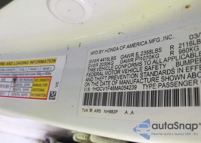 1HGCV1F46MA054239: 43350890