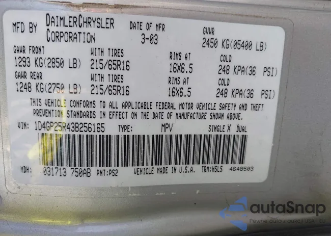 1D4GP25R43B256165: 43351020