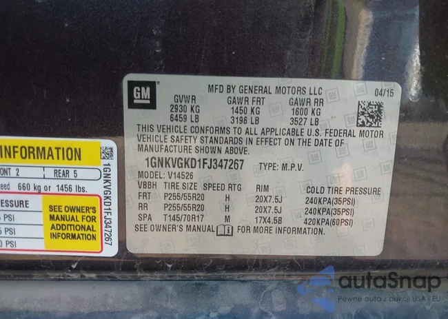 1GNKVGKD1FJ347267: 43351698