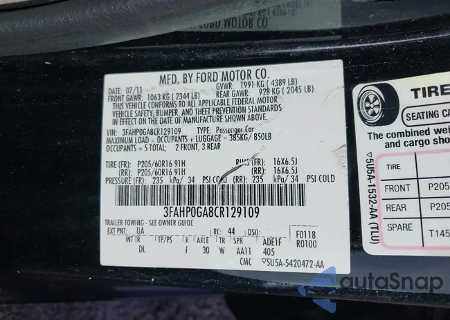 3FAHP0GA8CR129109: 43352027