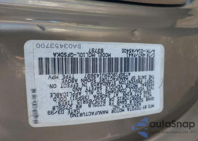 4T3GF19C2XU143697: 43351456