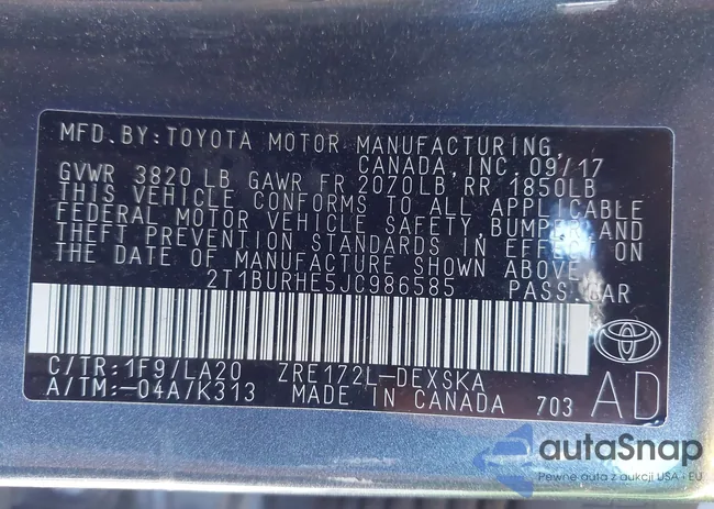 2T1BURHE5JC986585: 43351490