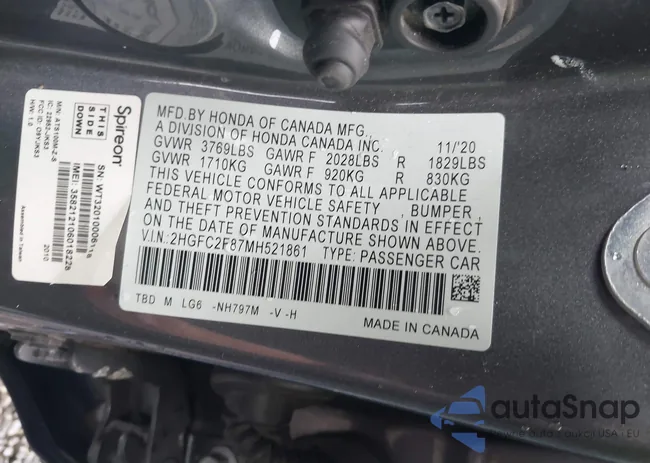 2HGFC2F87MH521861: 43352961