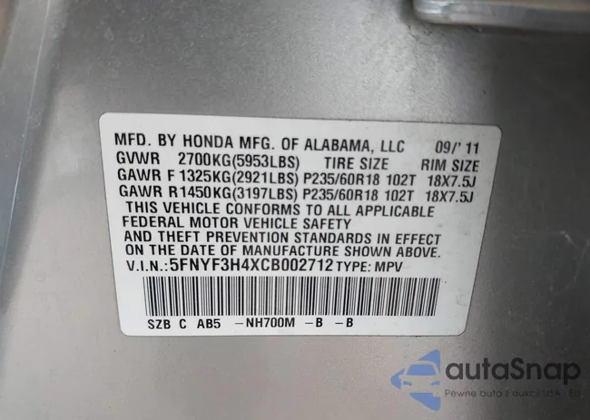 5FNYF3H4XCB002712: 43352988