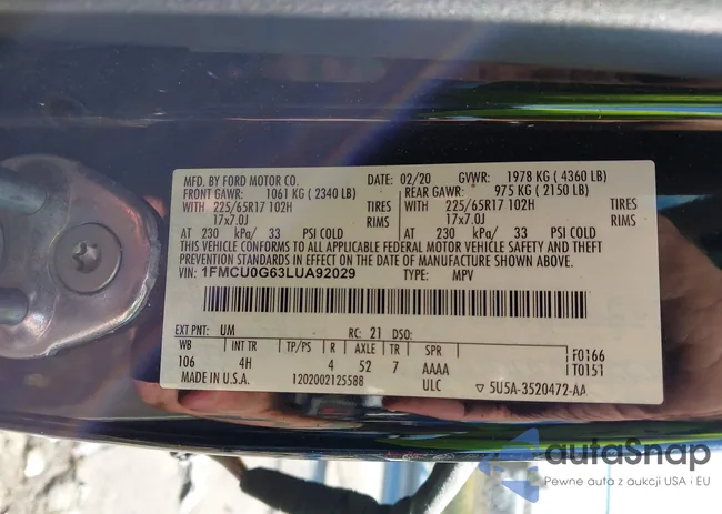 1FMCU0G63LUA92029: 43353021