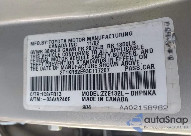 2T1KR32E93C117207: 43353133