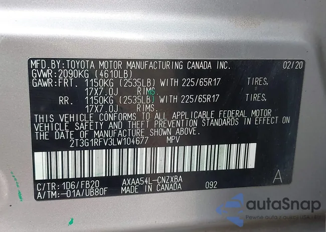 2T3G1RFV3LW104677: 43354060