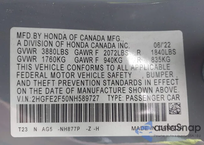 2HGFE2F50NH589727: 43354073