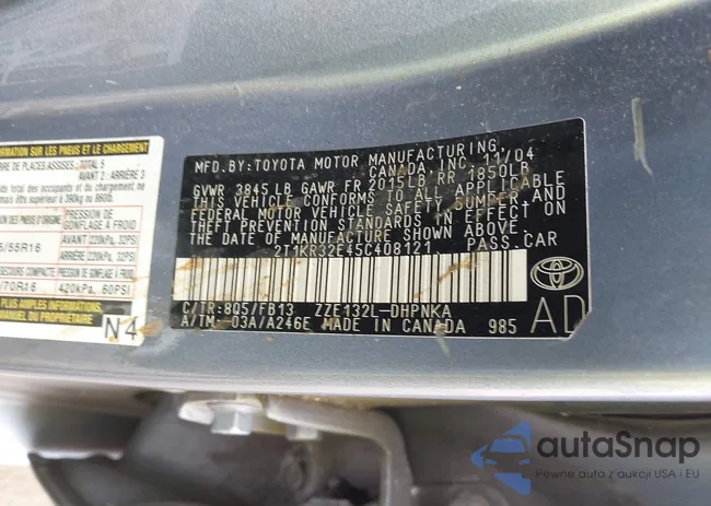 2T1KR32E45C408121: 43354208