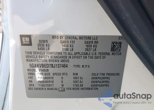 5GAKVBED7BJ137484: 43353420