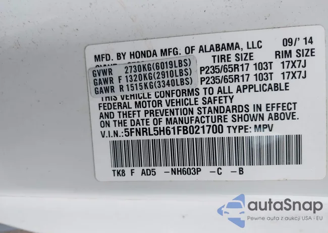 5FNRL5H61FB021700: 43353537