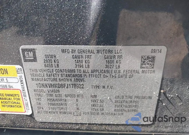 1GNKVHKD8FJ178922: 43354730