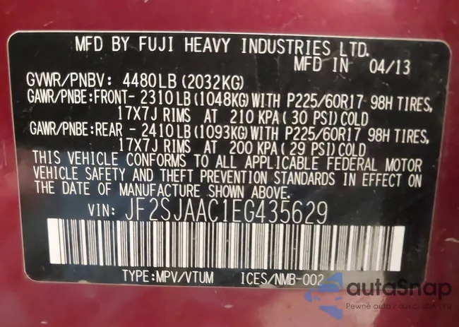 JF2SJAAC1EG435629: 43354775