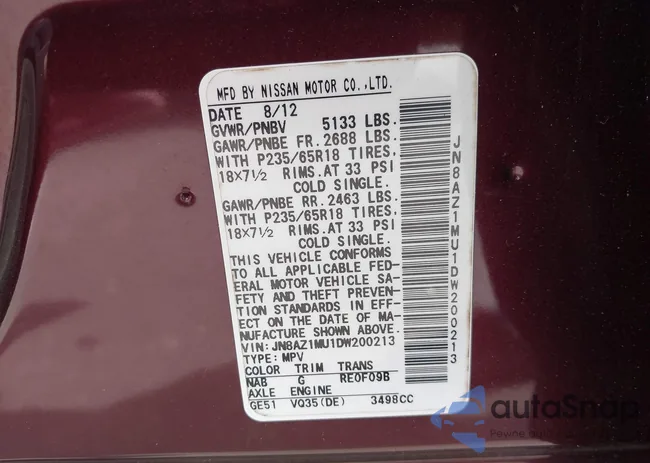 JN8AZ1MU1DW200213: 43355007