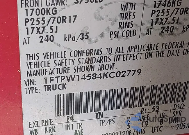 1FTPW14584KC02779: 43355010