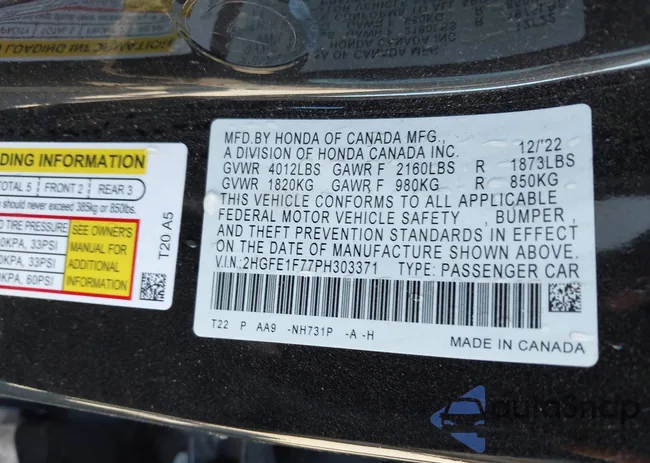 2HGFE1F77PH303371: 43355275