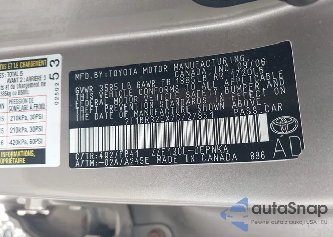 2T1BR32EX7C727851: 43354474