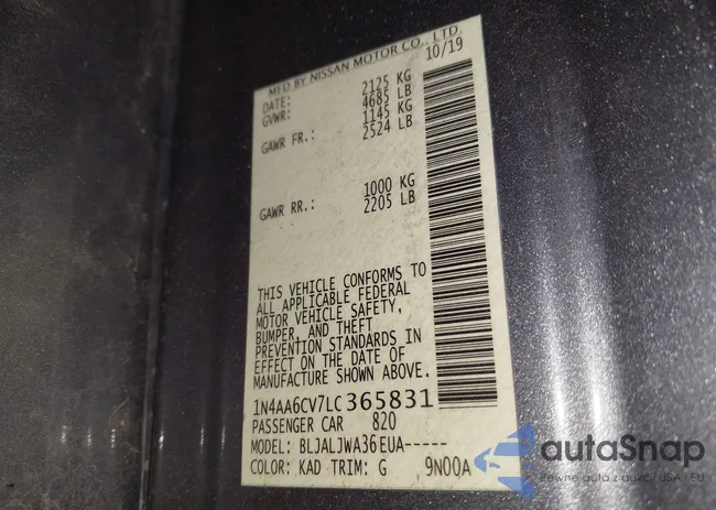 1N4AA6CV7LC365831: 43354502